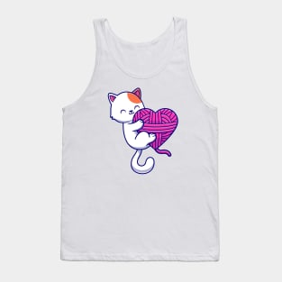 Cute Cat Playing Yarn Ball Cartoon Tank Top